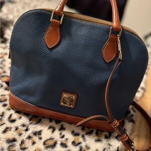 Dooney & Bourke Blue and Brown Satchel with Structured Design